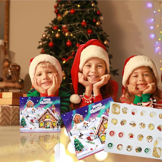 2024 Christmas Advent Countdown Calendar,Charm Bracelet DIY Making Kit 24 Days Surprise Gifts,Jewelry Making Supplies Beads for Teen Girls 4-12,Craft Toys Gifts Set with a Gift Box Gift