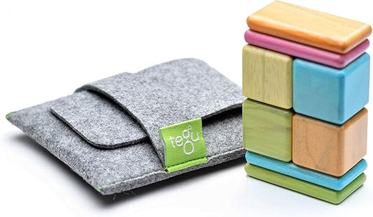 8 Piece Tegu Pocket Pouch Magnetic Wooden Block Set, Tints