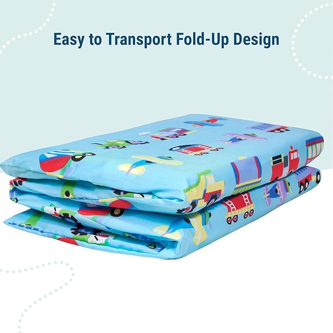 Wildkin Kids Nap Mat Cover for Boys & Girls, Sewn-in Flap Design Rest Mat Cover, Perfect for Preschool, Fits Our Vinyl Nap Mat up to 1.5 Inches Including Basic Sleep Mat (Trains, Planes & Trucks)
