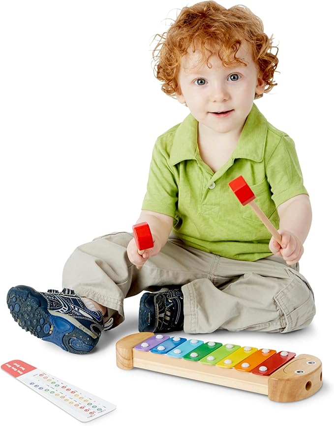 Melissa & Doug Caterpillar Xylophone Musical Toy With Wooden Mallets 15.25" x 6.5" x 1.5 - For Toddlers,Ages 3+,Blue