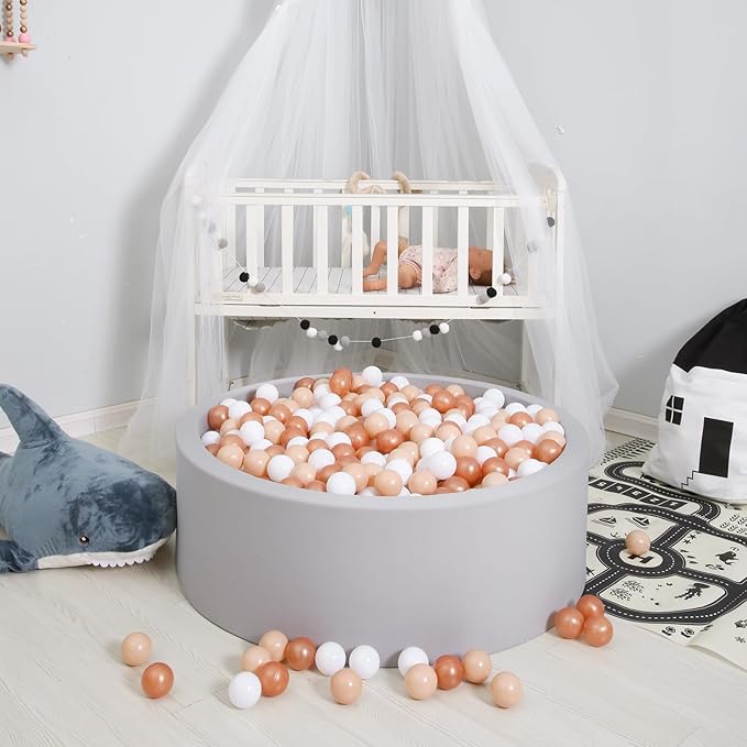 GOGOSO 100pcs Balls for Ball Pit - Plastic Balls Ocean Ball for Toddlers 1-3, 2.2inch Ball Pit Balls with Storage Bag, Pearl Coffee+Beige+White