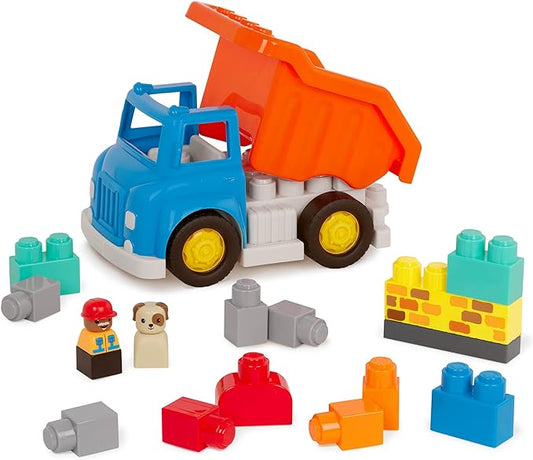 Battat- Locbloc – Toy Dump Truck – 17Pc Construction Set – Working Bucket- Building Blocks & Characters – 12 Months +