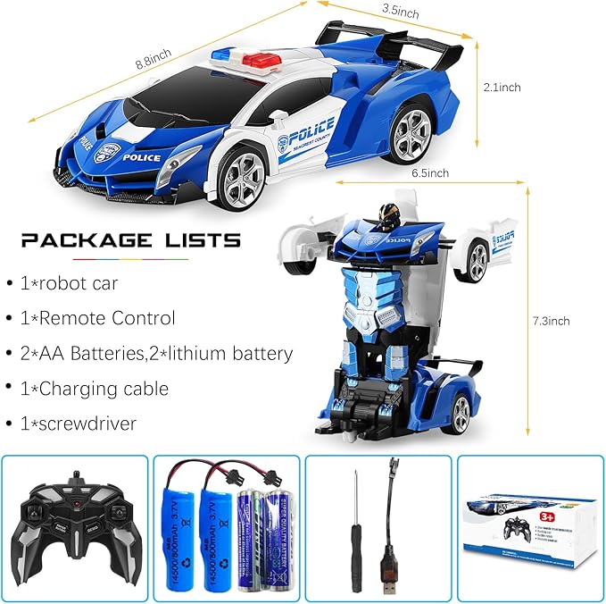 FIGROL Remote Control Car|Transformable Robot RC Car|2.4Ghz 1:18 Scale Model Police Car with One Button Deformation|360 Degree Rotation Drifting for Children