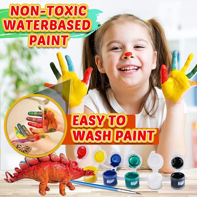FUNZBO Painting Kits for Kids, Arts and Crafts with Art Supplies, Dinosaur Figures Ready to Paint, Toys Gifts for Toddlers Boys Girls 3-12