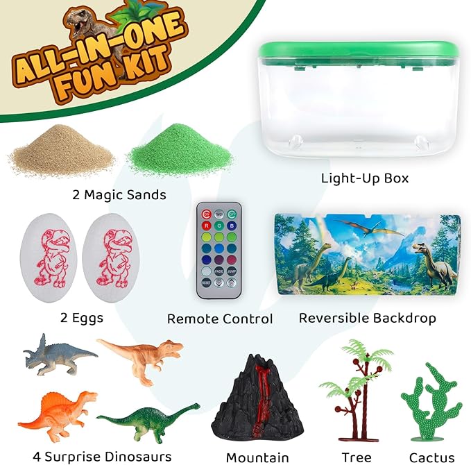 Dinosaur Terrarium Kit Gifts for Kids - DIY Night Light Up with Remote - Dinosaur Toys Arts and Crafts for Boys Fun Christmas Birthday Gifts for Ages 4 5 6 7 8 9 10 + Year Old Easter Dino Science Kits