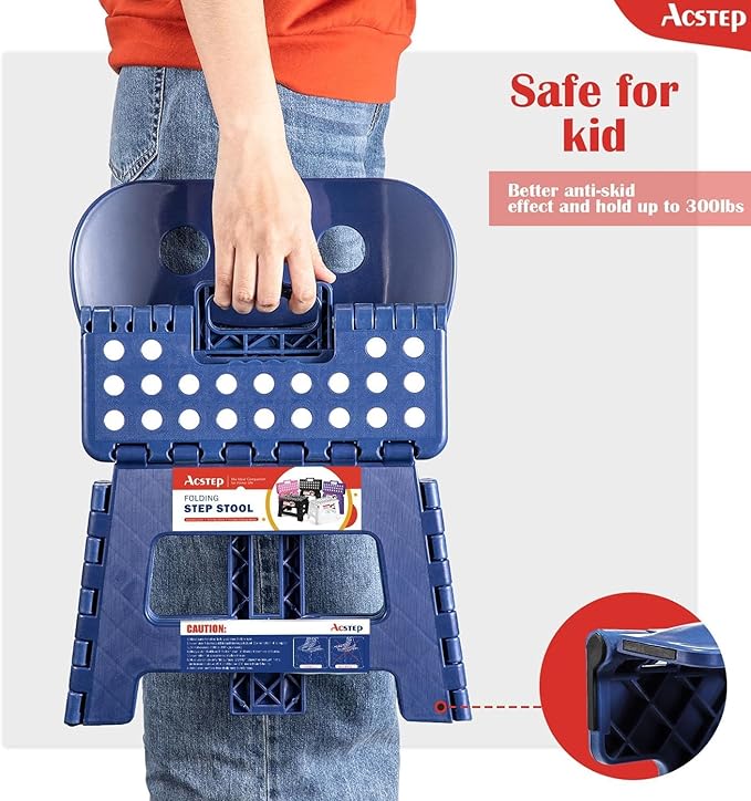 ACSTEP Folding Step Stool with Back Support for Kids,9" Kids Step Stool for Outdoor or Indoor Kitchen Step Stools and Bathroom Stool for Toddlers Boys Girls - Royal Blue, 10 Pack