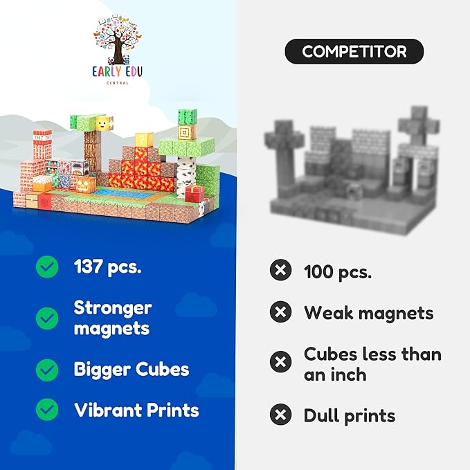 137PCS Magnetic Building Blocks Construction - STEM Magnetic Toys Sensory Set with Animal Figurines & Booklet - 1" Magnet Cube for Boys Girls, Game Based Magnetic Blocks for Kids 3-9