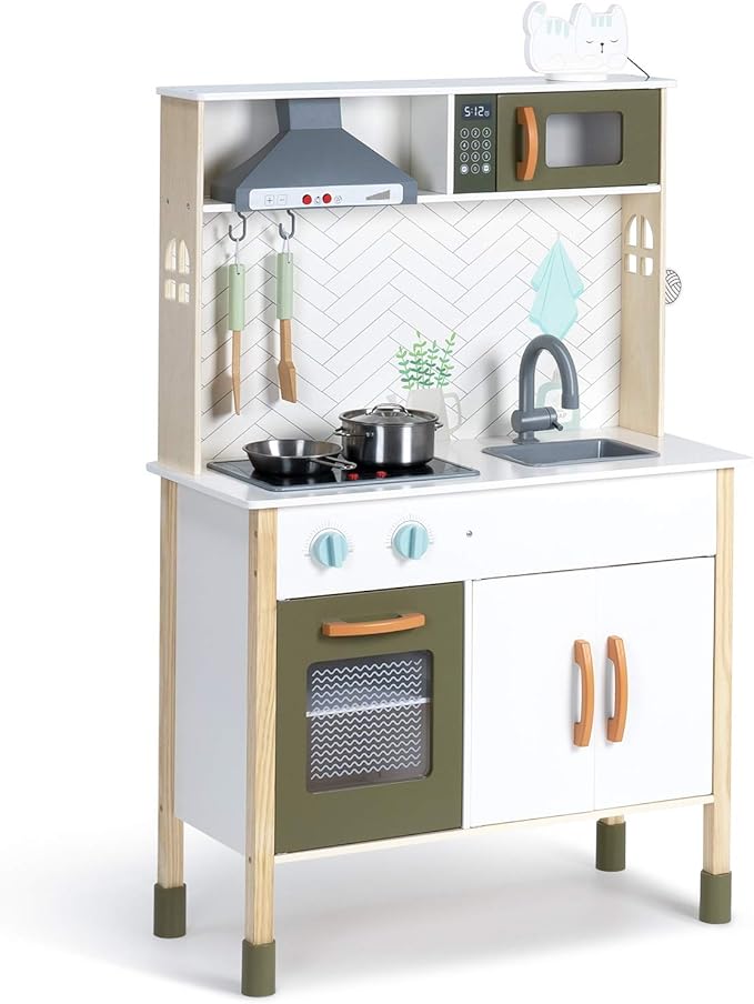 ROBUD Wooden Play Kitchen Set for Kids Toddlers, Pretend Toys Kitchen Gift for Girls Boys 27.6 x 11.6 x 40.6 inches