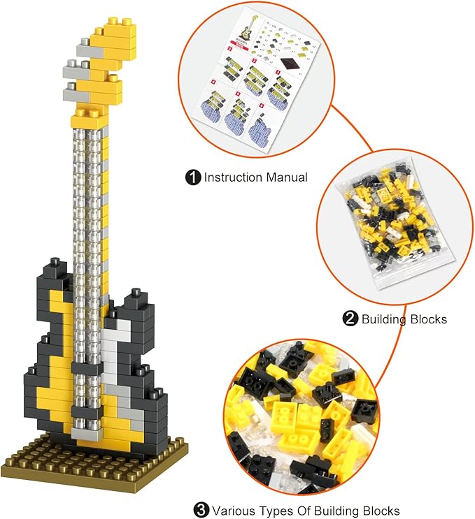 Mini Music Building Blocks Musical Instruments Sets Toys 4 Packs for Party Favors for Kids, Micro Mini Blocks Bricks Kit Electric Bass,Drum Kit,Violin,Grand Piano Goodie Bags,Prizes,Birthday Gifts
