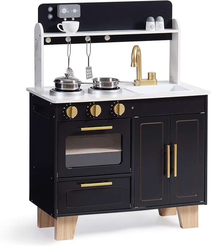 ROBOTIME Play Kitchen for Kids, Wooden Kids Play Kitchen Playset, Toddler Kitchen Pretend Play Set with Marble-Style Countertop, Modern Toy Kitchen for Girls and Boys Ages 3+
