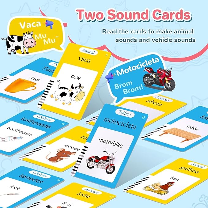 Spanish & English Talking Flash Cards for Toddler 1-6 Year Olds, Learning Montessori Toys with 510 Sight Words, Speech Therapy Toys, Children's Sensory Preschool Learning Educational Birthday Gifts