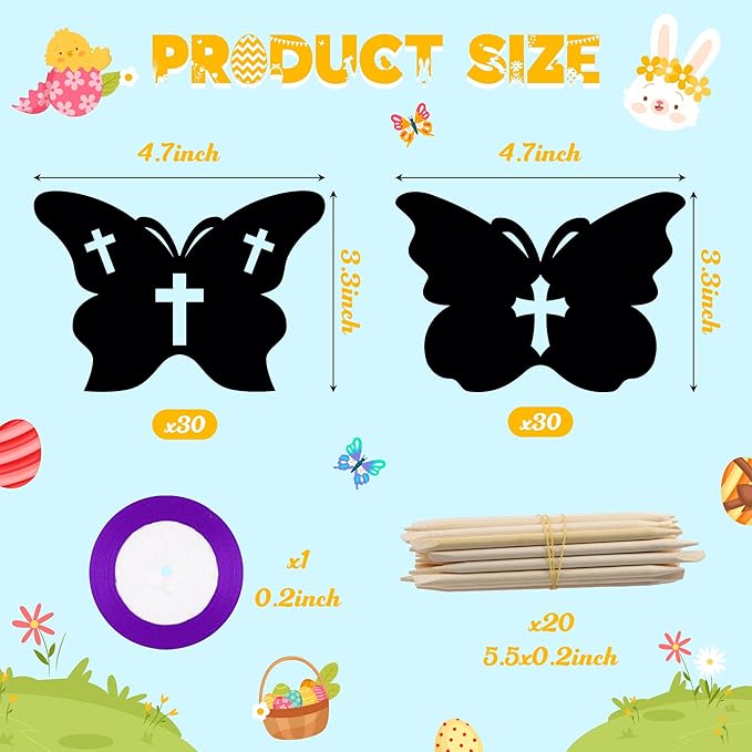 BeYumi 60Pcs Spring Christian Butterfly Scratch Cards for Kids DIY Religious Cross Magic Rainbow Color Craft Kit Scratch Paper Art Spring Resurrection Sunday School Classroom Decorations Gifts