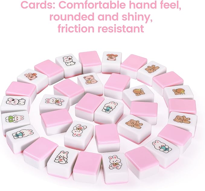 Seaside Escape Game Blocks, Mahjong Game Set with 49 Tiles 35mm, Mahjong Tile Game(Pink)