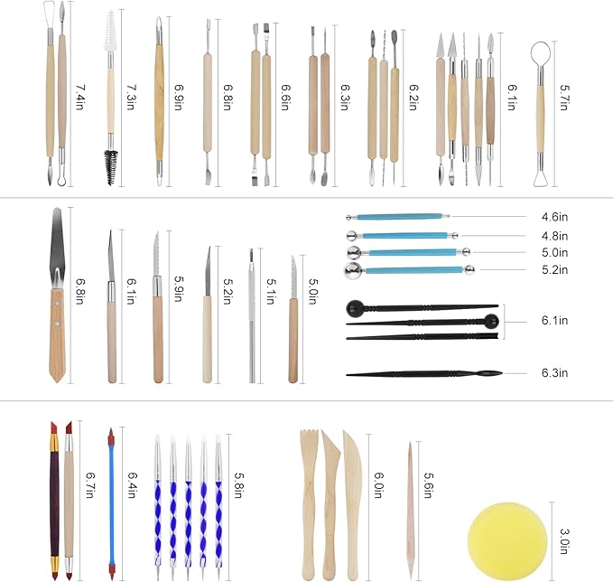 Pottery Clay Tools for Adults Sculpting, Yagugu 45Pcs Basic Wood Ceramics Carving Polymer Clay Tool Supplies kit Supplies for Kids and Artists Modeling Shaping Building for Art&Craft Gifts