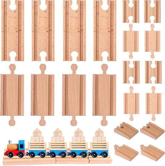 20 Pcs Straight Wooden Tracks Expansion Wood Train Track Pieces Connectors Adapters Male Male Female Female Train Track Wood Starting Wooden Bridge Accessories Compatible with Railroad Set