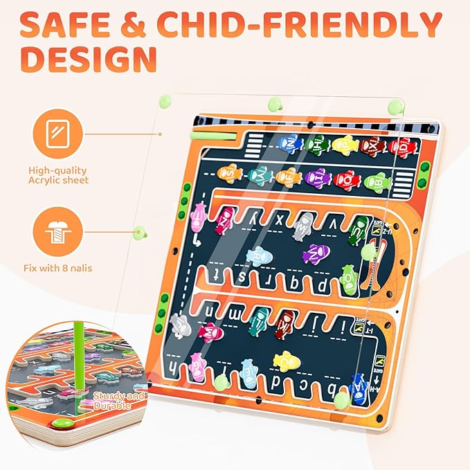Magnetic Alphabet Letter Maze, Montessori Toys for 3+ Year Old, Wooden Puzzle Activity Board, Learning Educational Fine Motor Travel Toy for Toddlers Kids Boys Girls Preschooler 3 4 5 Year Old Toy