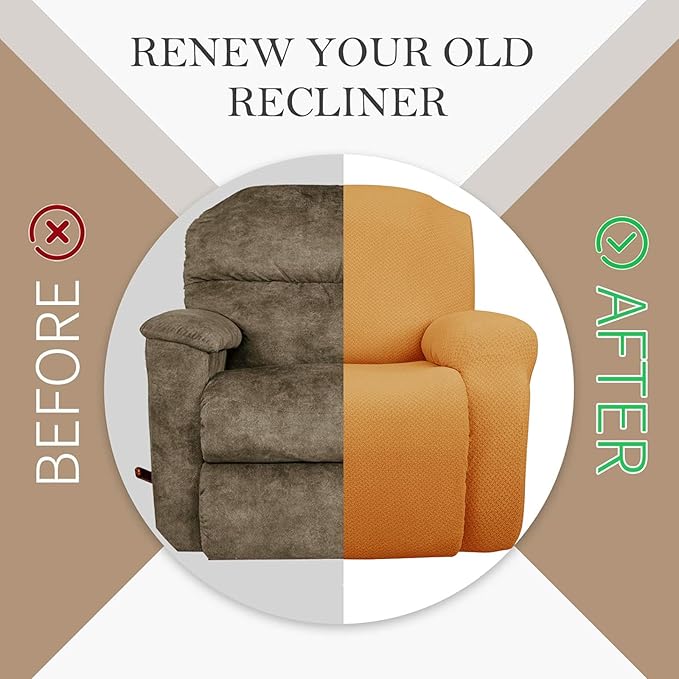 JIVINER 4-Piece Recliner Chair Covers Stretch Jacquard Covers for Recliner Chair Recliner Slipcovers for Living Room Soft Recliner Protector with Pocket (Recliner, Orange)