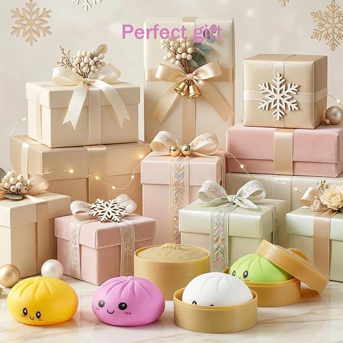 Dumpling Squishy Toys, Gaint Dumpling Squishy Mystery Box, Colorful Squishies Dumplings Stress Balls Toy, Stocking Stuffers with Food Steamer Stretchy Desk Toy (White)