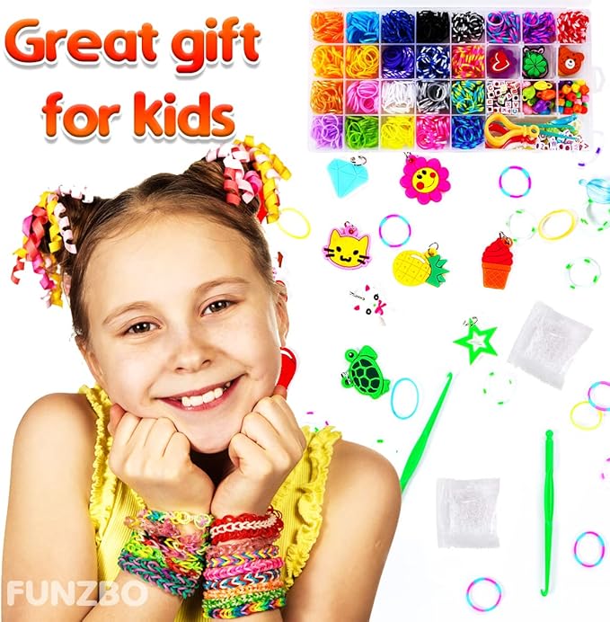 FUNZBO Rubber Band Bracelet kit - 2200pcs+ Loom Bracelet Kit, Loom Bands for Bracelets Making Kit, Rubberband Bracelets Kit for Toddlers Girls Christmas Birthday Gift