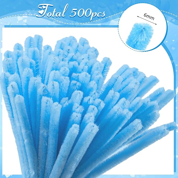 Peryiter 500 Pieces Pipe Cleaners Chenille Stems 12 Inch Craft Supplies Bulk for DIY Art and Craft Projects Creative Gift Wrapping Party Decorations(Blue Flower Color,12 Inch)