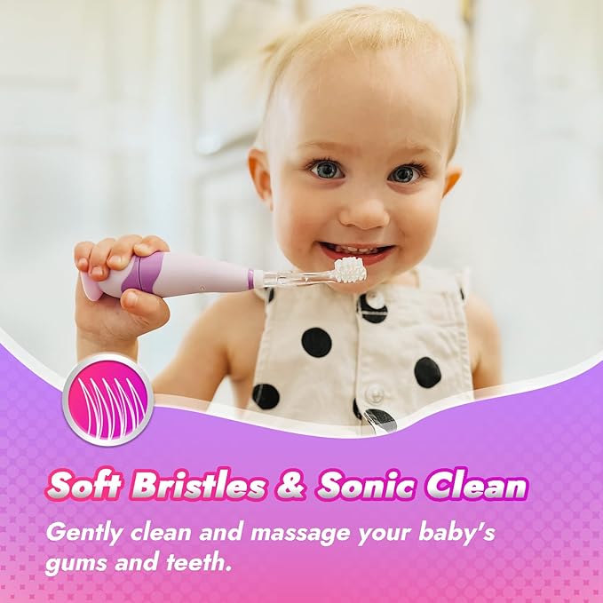 Papablic Toddler Sonic Electric Toothbrush for Ages 1-3 Years, Baby Electric Toothbrush with Cute Unicorn Cover and Smart LED Timer, 4 Brush Heads (Arya)