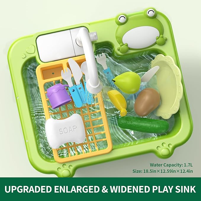 Play Sink with Running Water, Toddler Toy Sink with Electric Faucet & Play Kitchen Accessories, Pretend Play Toys, Play Dishwasher Water Toys for Toddlers Kids Boy Girl Birthday Gift