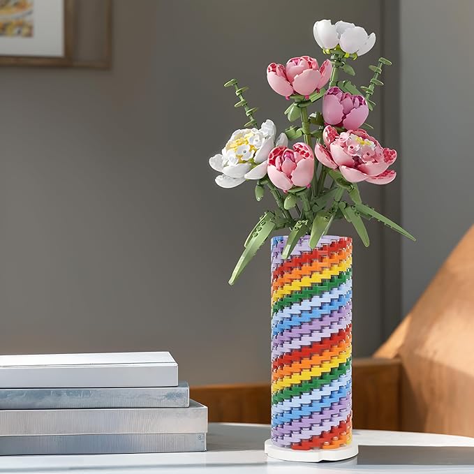 HI-REEKE Flowers Vase Building Set for Bouquet 10280 10313 10328, Colorful Vase Flower Display Stand Toy Block Kit for Women