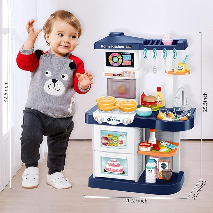 Kids Play Kitchen Toy Playset, Toddler Kitchen Toy Accessories Set w/Remote Control, Real Sounds & Light, Play Sink & Pretend Steam, Birthday for Boy Girl 3 4 5 6 7 8 Year Old