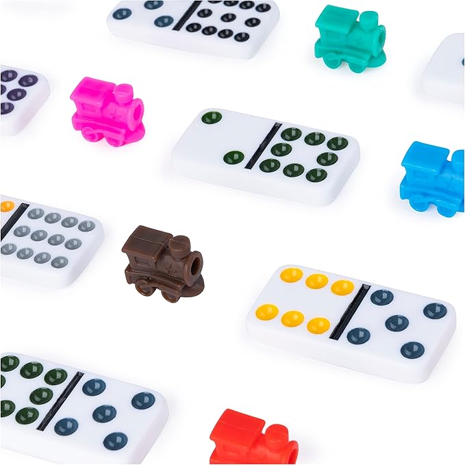 Spin Master Games Legacy Deluxe Mexican Train Dominoes, Classic Original Board Game Set Double-12 Dominoes with Sturdy Wood Case, for Kids and Adults Aged 8 and up