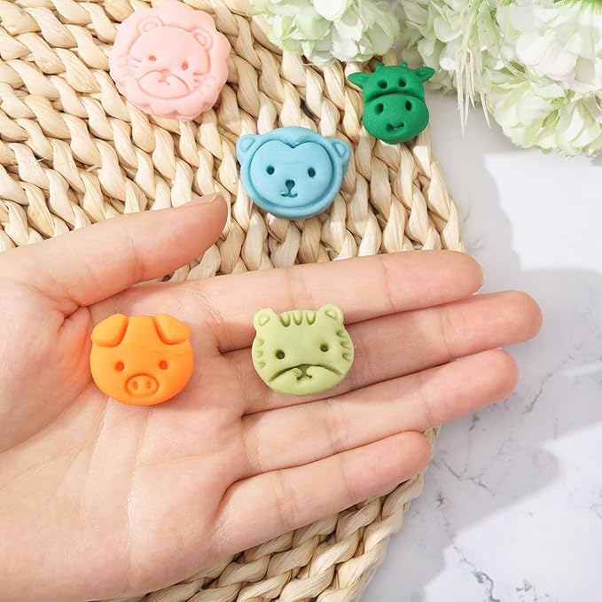 ORIGACH 12 Style Cute Animal Clay Cutters, Animal Studs Polymer Clay Cutters Set Cat Bear Pig Cow Clay Cutters for Earring Making Small Animal Face Studs Clay Cutters for Jewelry Making