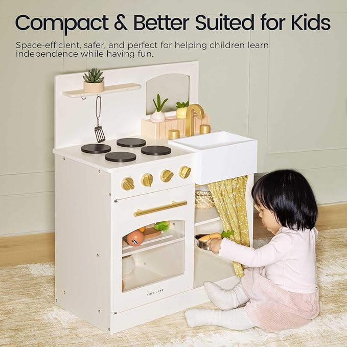 Tiny Land Play Kitchen, Kids Kitchen Playset, Toddler Kitchen with Cutting Food Set, Wooden Kitchen Sets for Kids, Best Gift for Girls and Boys