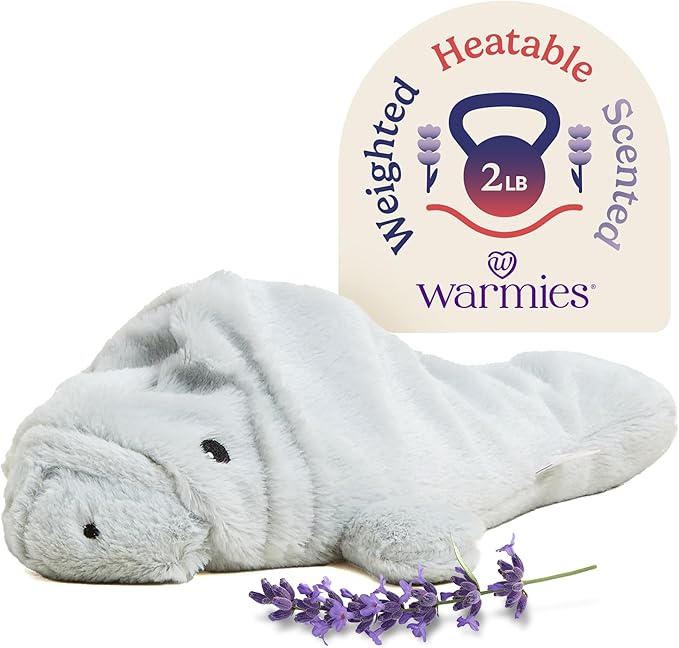 warmies Microwavable & Weighted Stuffed Animals, Manatee - Heated Stuffed Animal Plushie for Warmth & Comfort - Cute Soft Plush Toys for Adults & Children (Boys, Girls, Babies & Toddlers)