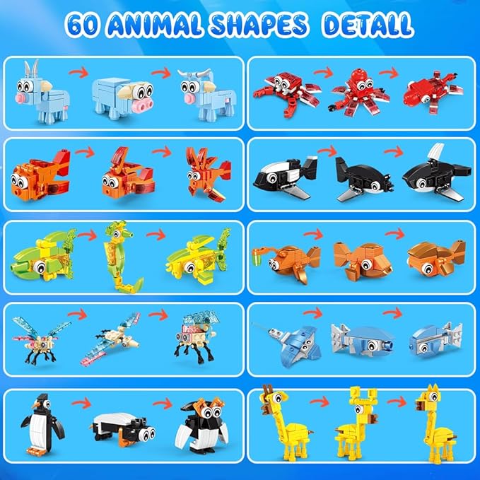 HOGOKIDS 20 Packs Party Favors for Kids, 60 Kinds of Mini Animals Toy Building Block Set for Classroom Prizes Goodie Bag Stuffers Christmas Valentines Easter Birthday Gift for Boys Girls Ages 6-12+