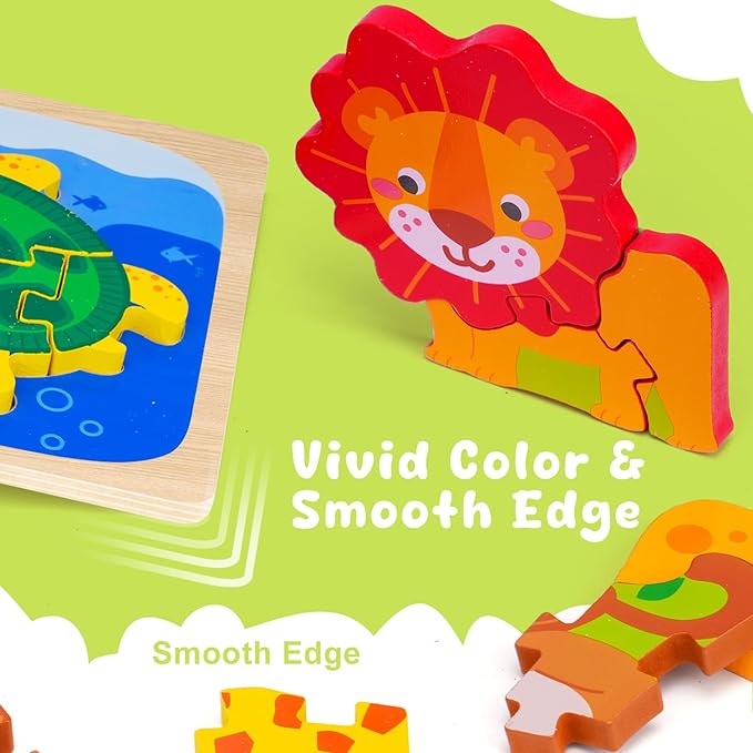 Wooden Puzzle for Toddler 1-3, 8 Pcs Toddler Puzzle Ages 2-4, Baby Animal Puzzle for Toddler, Montessori Puzzles Toys for 1 2 3 Year Old Boy Girl, Learning Preschool Educational Puzzle Toy(8 Pcs)