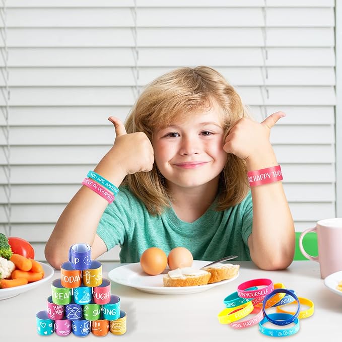 Wettarn 100 Pcs Motivational Bracelets 50 Pcs Silicone Wristbands 50 Pcs Snap Bracelets Bulk Set Inspirational Rubber Bracelet Snap Bracelets for Classroom Birthday Party Favors