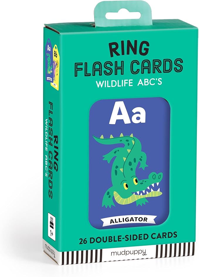 Mudpuppy Wildlife ABCs Ring Flash Cards for Kids - 26 Double-Sided Alphabet Flash Cards on a Reclosable Ring, Colorful Animal Illustrations - Learning Games for Toddlers and Preschoolers