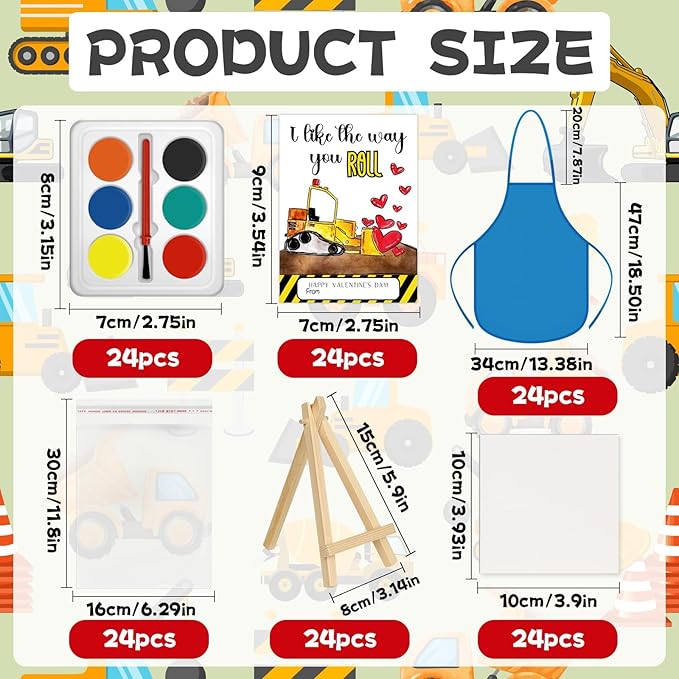 Gosodeny 24 Sets Valentines Watercolor Paint Set Painting Cards Painting Canvas Panel with Wooden Easel Watercolor Paint Painting Brush Kit Valentines Day Cards Packaging Bag Set Gifts