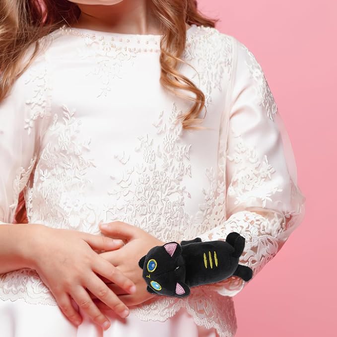 Vaguelly Cat Slap Bracelet,Stuffed Animal Slap Bracelets Adorable Plush Animals Huggers Slap Bracelets Interactive Toy for Kids Birthday Party Gifts Black