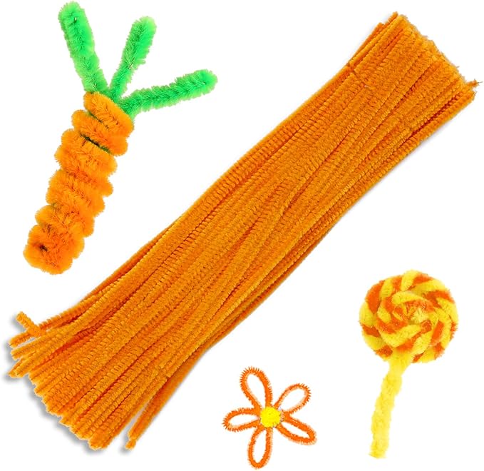 100 Pieces Pipe Cleaners Chenille Stem, Orange Pipe Cleaners Set for DIY Arts Crafts Decorations, Chenille Stems (Orange)
