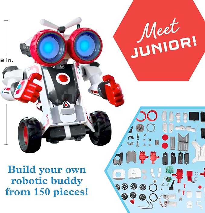 Thames & Kosmos Robotics Smart Machines Junior STEM Kit, Build & Code Your Robot’s Movements, Speed, Lights & Sounds, for Ages 8+, Use Screen-Free w/Built-in Buttons or via Block-Based Coding App