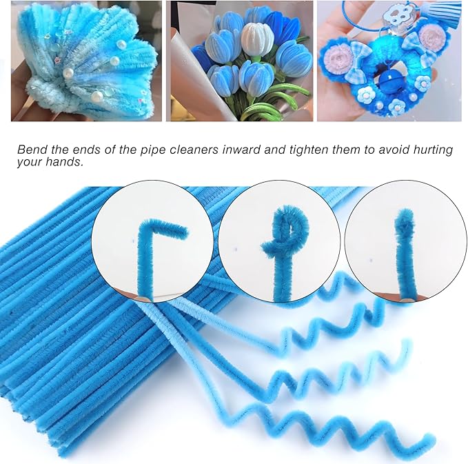 TOAOB 100pcs Pipe Cleaners Gradient Blue Chenille Stems for Crafts 12 Inch Fuzzy Sticks Craft Supplies for DIY Art Craft Projects Home Decorations