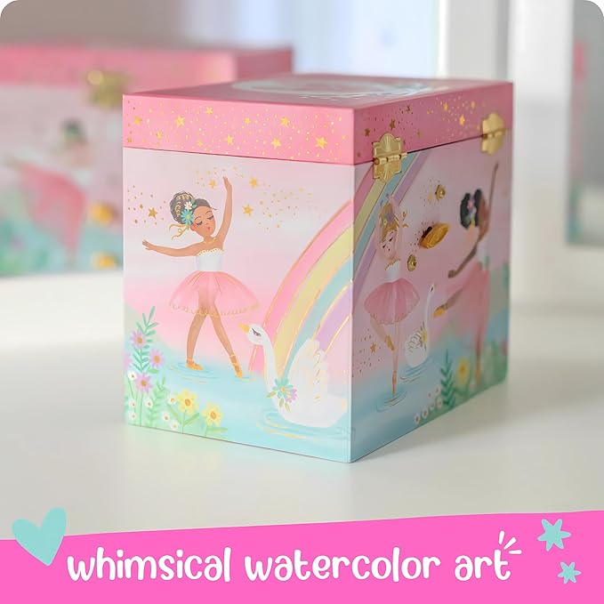 Musical Ballerina Jewelry Box for Girls - Kids Music Box with Spinning Ballerina, Ballet Birthday Gifts for Little Girls, Jewelry Boxes, 6.8 x 5.3 x 6 in - Ages 3-10, Pink