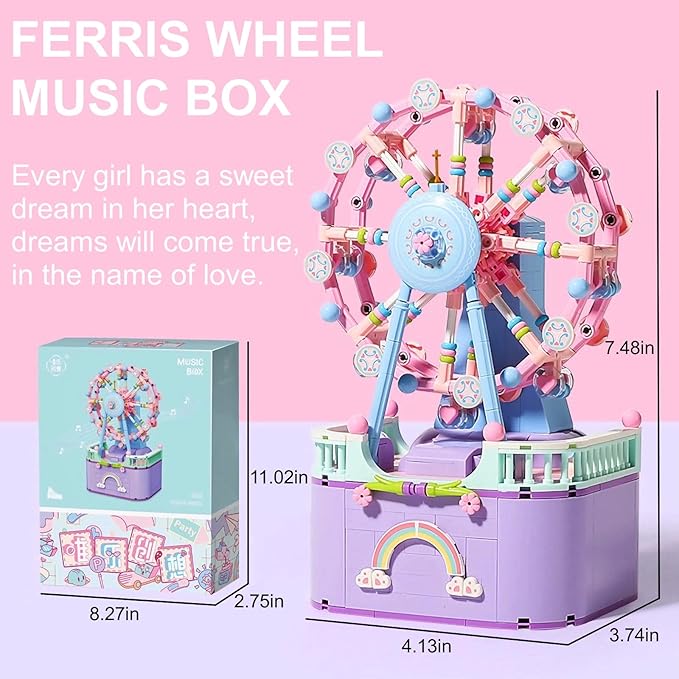 RIXINC Rotating Ferris Wheel Model Building Sets with Music Box, Girls Toys 6 7 8 9 10 11 12 13 14 Years Old and up, Toys for Girls Christmas and Birthday Gifts for Adults and Kids (710pcs)