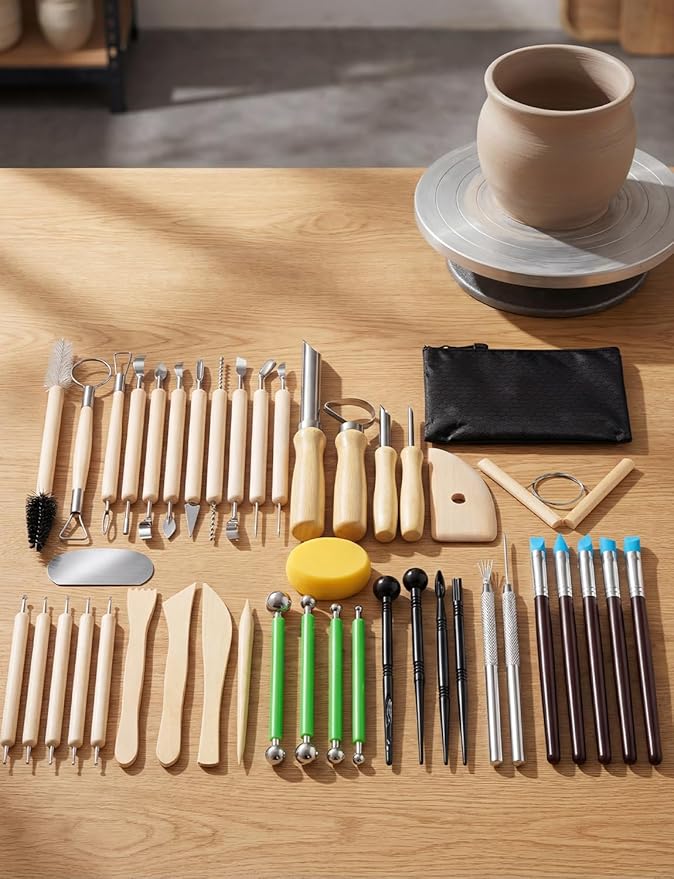 44Pcs Clay Sculpting Tools Kit, Ceramic Clay Ball Stylus Dot Painting Tools, Air Dry Clay Tools Set for Carving, Dotting, Embossing, Shaping, Molding, Pottery Crafts, Nail Art, Rhinestone, Rock