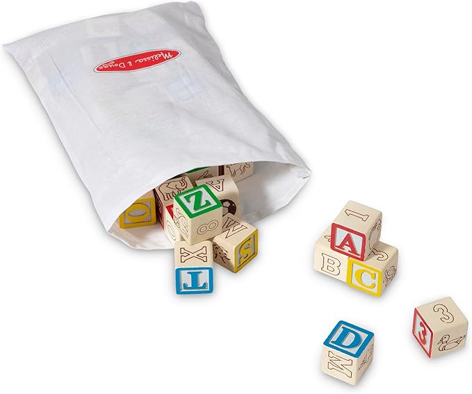 Melissa & Doug Deluxe ABC/123 1-Inch Blocks Set With Storage Pouch (50 pcs) - Letters And Numbers/ABC Classic Wooden Blocks For Toddlers And Kids Ages 2+