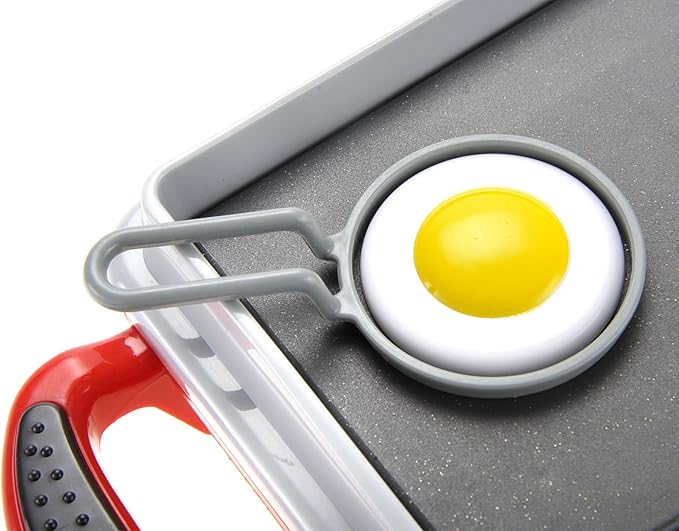 PowerTRC Breakfast Kids Toy Grill Playset for Ages 4-8, Cooking Toys Play Grill Set for Kids, Pretend BBQ Grill with Realistic Sounds Foods Utensils
