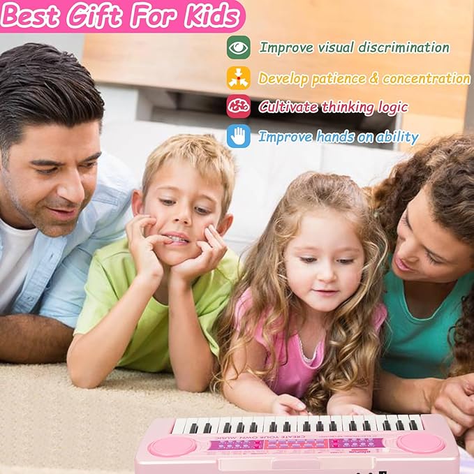 Kids Piano Keyboard Toys, 37 Keys Music Keyboard Piano for Kid with Microphone, Learning Educational Toddler Keyboard Toys for Kids Ages 3-8 (Pink)