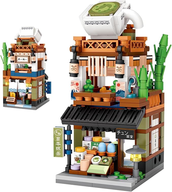 Japanese Street View Shop Building Blocks House Toy, 4 Models Mini DIY Building Blocks Model MOC Construction Toy, Gift for 6-12 Years Old Kid Girls and Boys