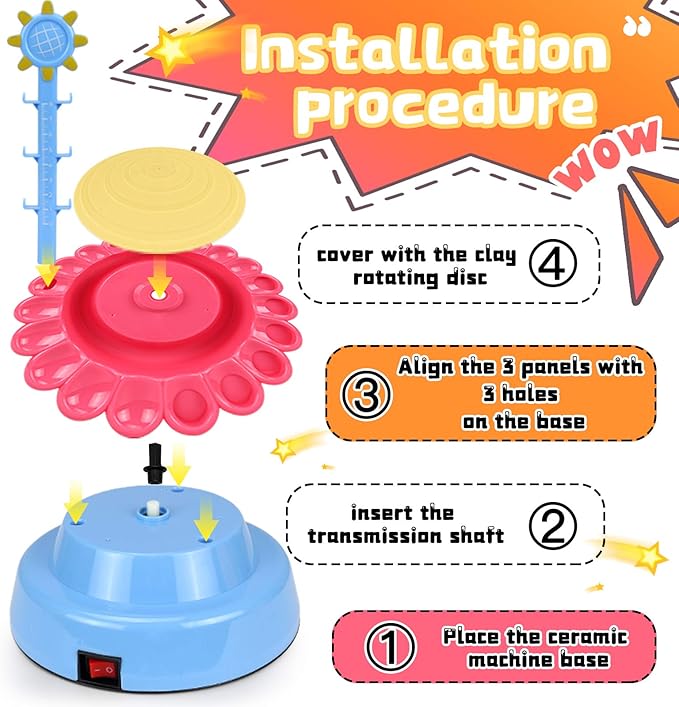 Pottery Wheel Art Craft Toys - Kids Art Kit Polymer Air Dry Clay Modelling Clay Kit for Kids DIY Pottery Studio Family School Beginner Education Sets (Blue-Pink)