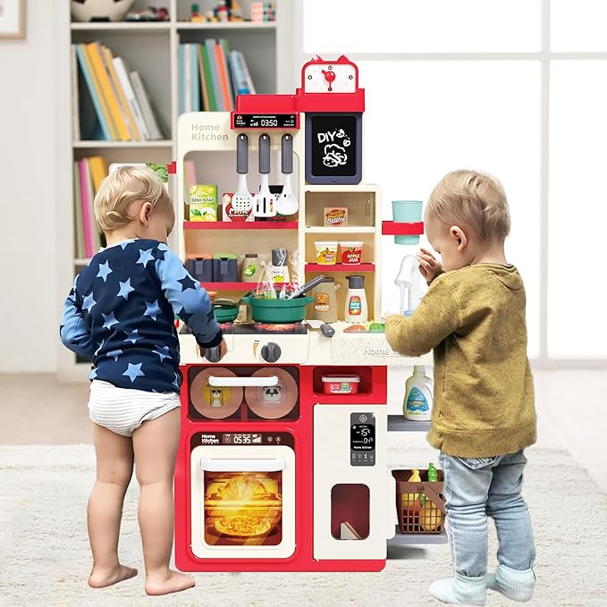 Kids Kitchen Playset: Realistic Lights & Sounds, Spray and Play Sink Simulated, Kitchen Cooking Accessories, Play Food, Ideal Gift Pretend Play Kitchen Set for Kids Girls Boys Ages 3 4 5 6+